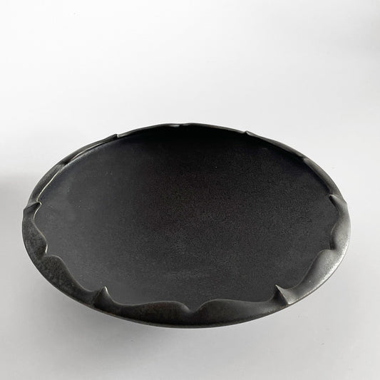 木下和美 輪花鉢 -蕾- 深皿 大鉢 Lサイズ 黒釉 磁器 22cm 現代作家 A ■