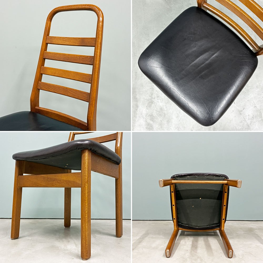 池田木工 IKEDA ダイニングチェア ラダーバック 2脚セット オーク材 牛革 本革 ジャパンビンテージ Japan vintage 北欧スタイル ◎