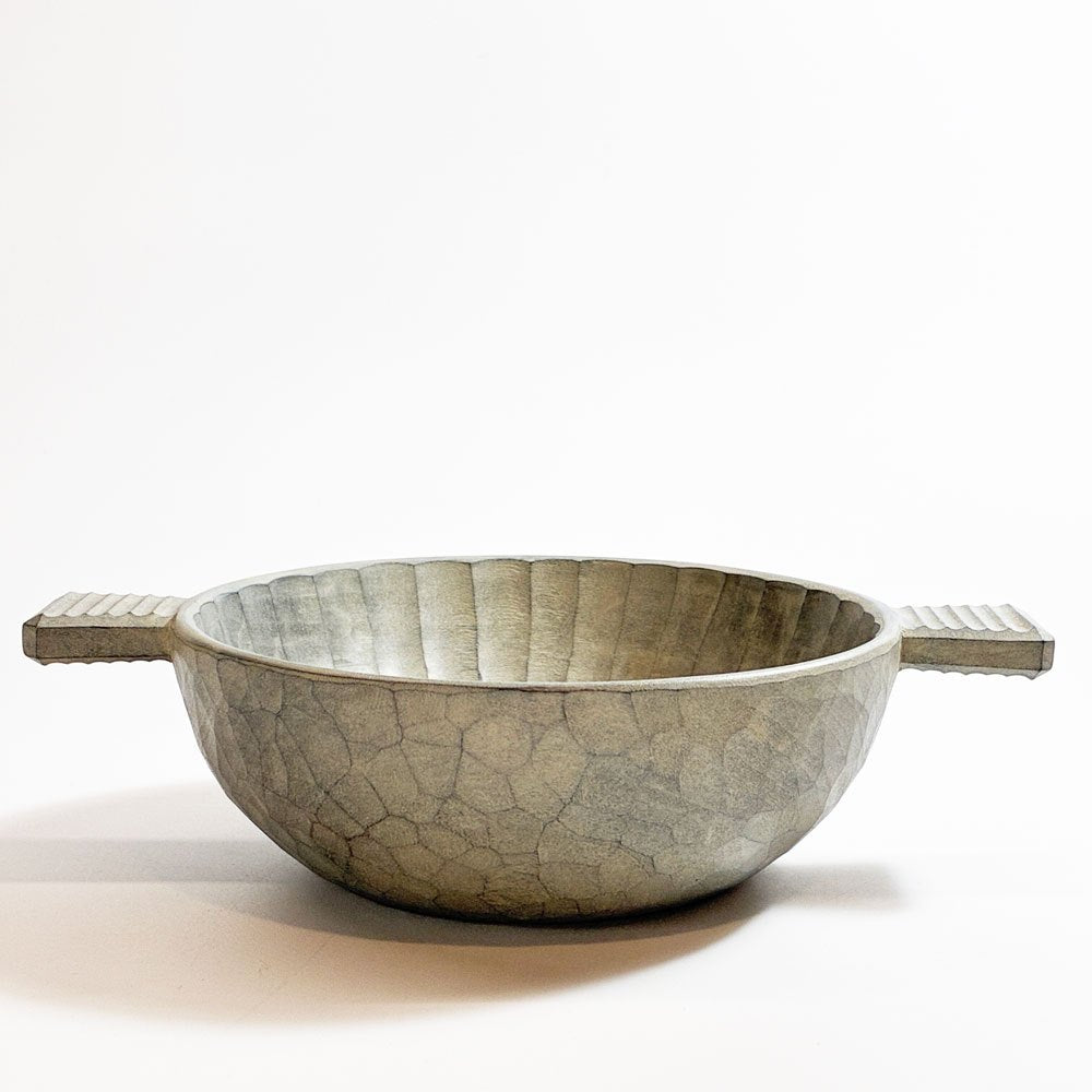 湯浅ロベルト淳 スープボウル 白 ハンドル付 13×18.5㎝ 木工作家 現代作家 定価¥19,800- ★