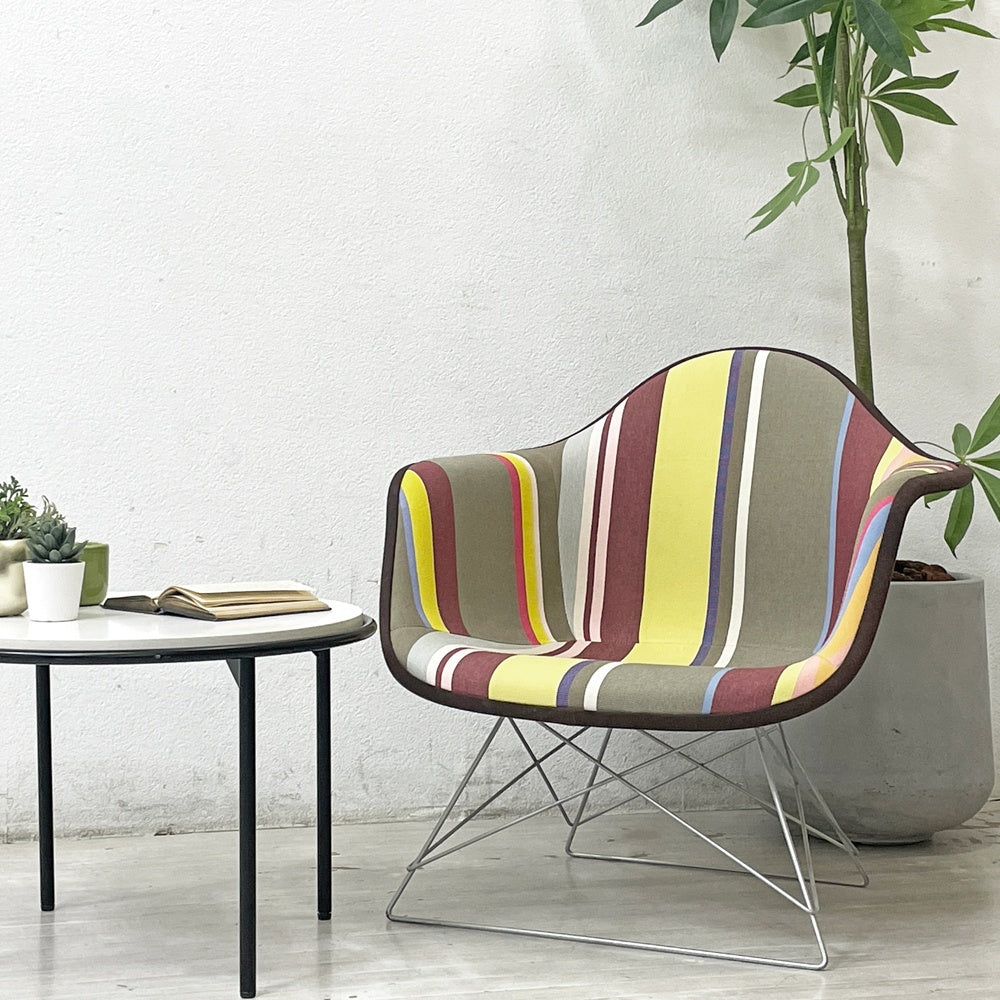 ハーマンミラー Herman Miller アームシェルチェア 2nd ビンテージ アプホルスター キャッツクレイドルベース ボーダー生地 新品張替済 C&R イームズ ミッドセンチュリー ●