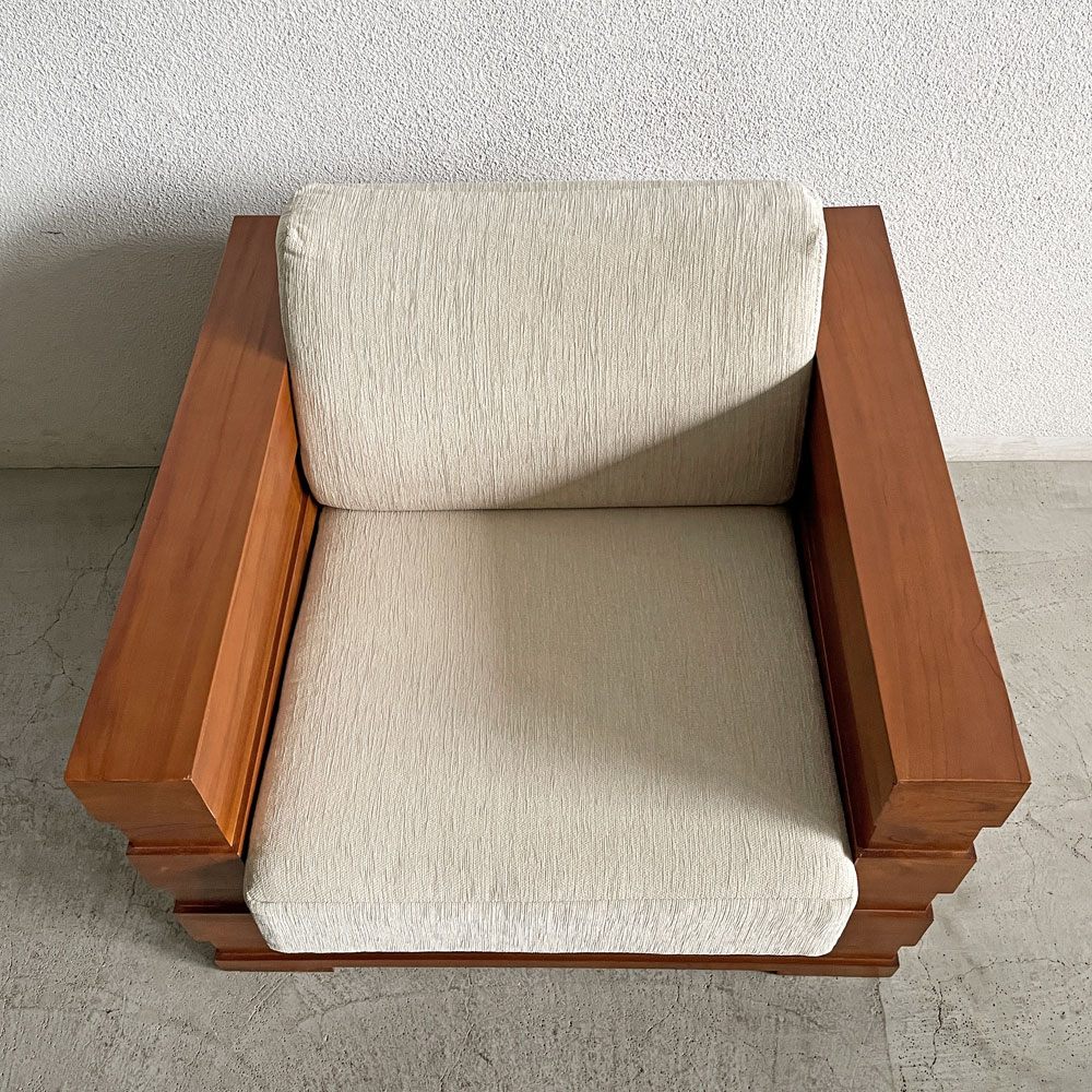 スキャンティーク SCANTEAK ジェイセン JASEN 1Pソファ 1人掛け チーク材 ファブリック ホワイト系 参考価格約19万円 〓