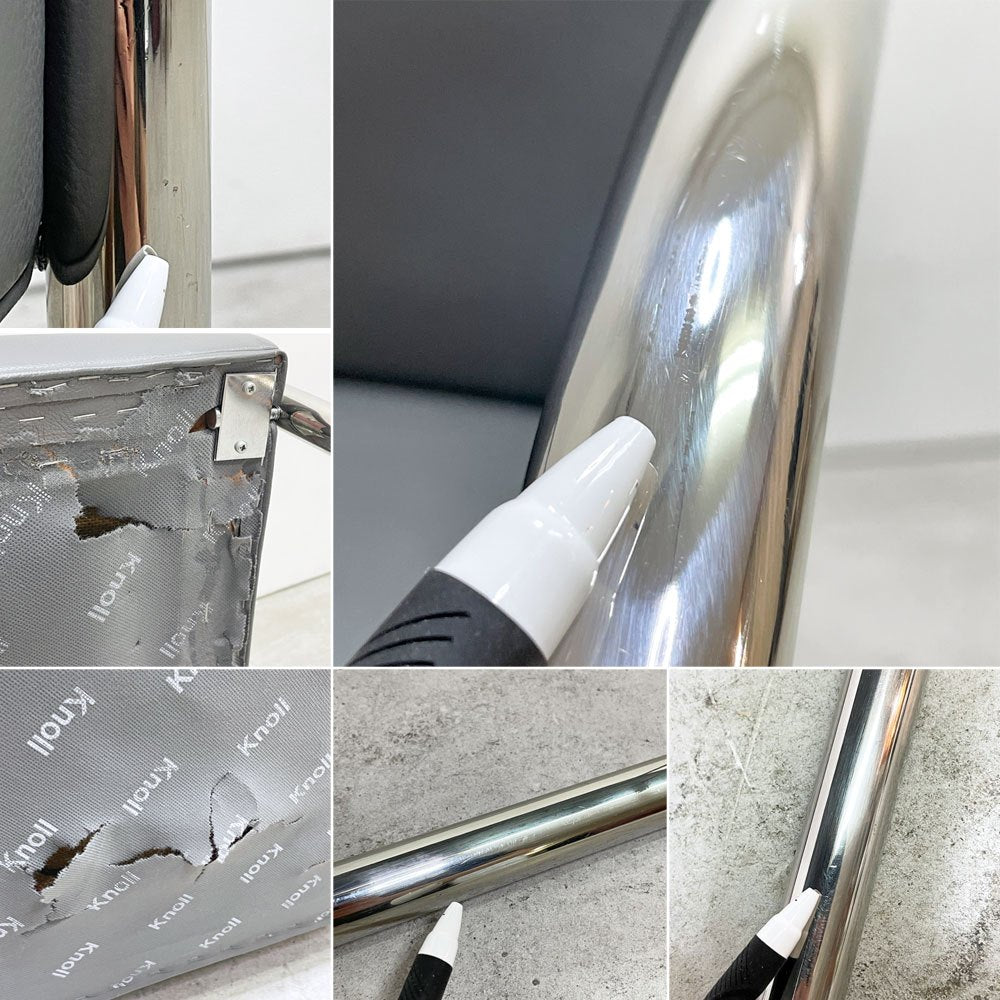 ノル ノール Knoll ブルーノ brno アームチェア チューブラー 合皮レザー グレー系カラー ミースファンデルローエ カンチレバー B ●