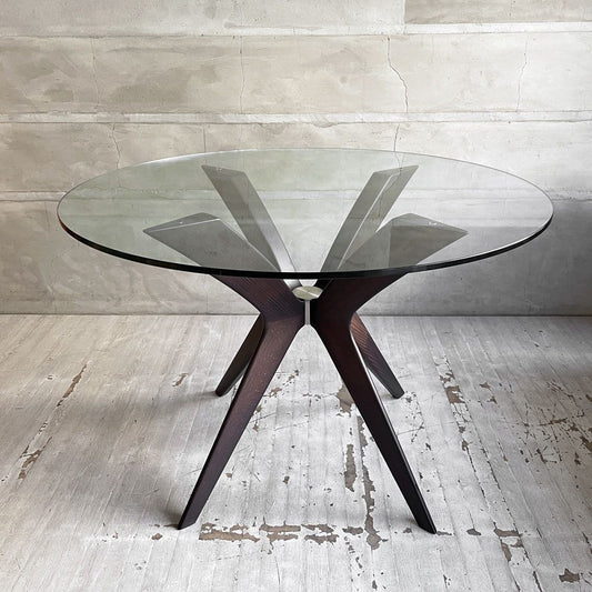 カリガリス Calligaris トーキョー Tokyo ラウンドテーブル ダイニングテーブル クリアガラス  ビーチ材 ヴェンゲカラー  Φ110cm 廃番サイズ ♪