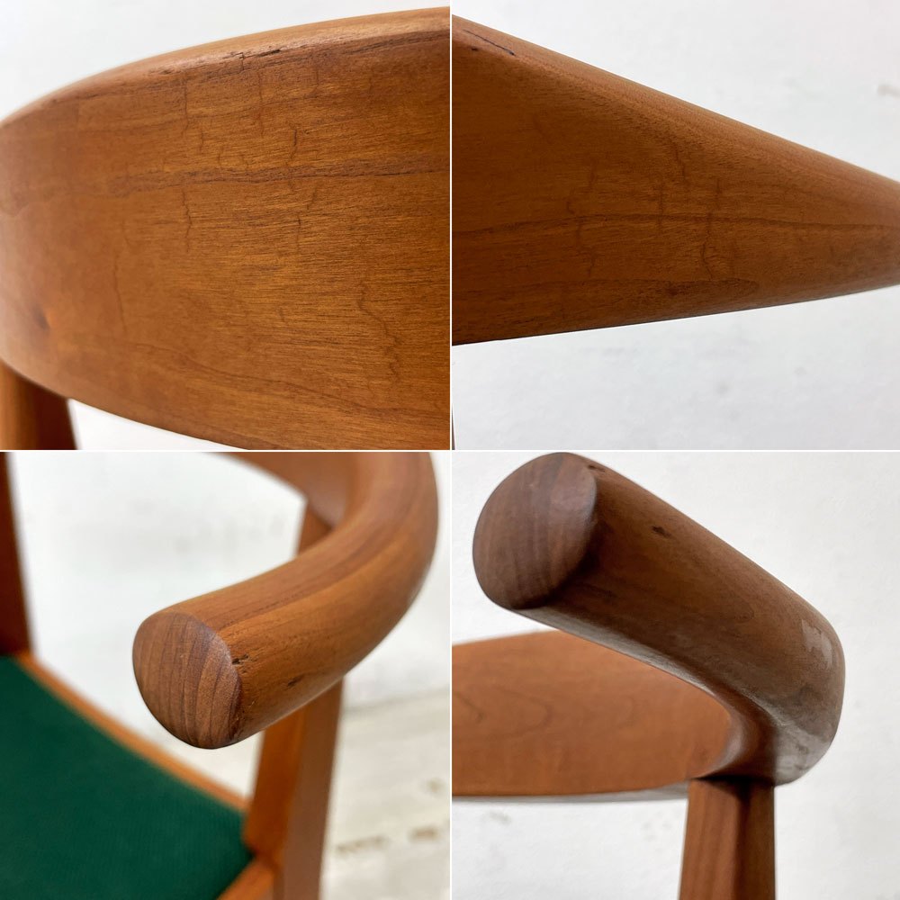 ウッドユーライクカンパニー WOOD YOU LIKE COMPANY アイチェア AI CHAIR アームチェア チェリー無垢材 ファブリック張替え済み グリーン ●