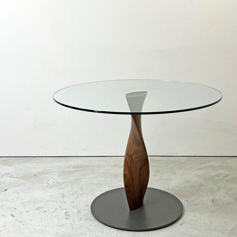 ポラダ porada スピン SPIN ダイニングテーブル ラウンド ウォールナット無垢材 ガラストップ Φ100cm ジーノ カロロ Gino Carollo ●