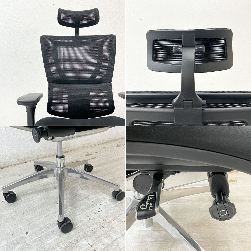 エルゴヒューマン フィット Ergohuman Fit デスクチェア ブラック アルミダイキャスト ヘッドレスト付き IOO-AB-3DHBM-F-KMD-31 オフィスチェア ●