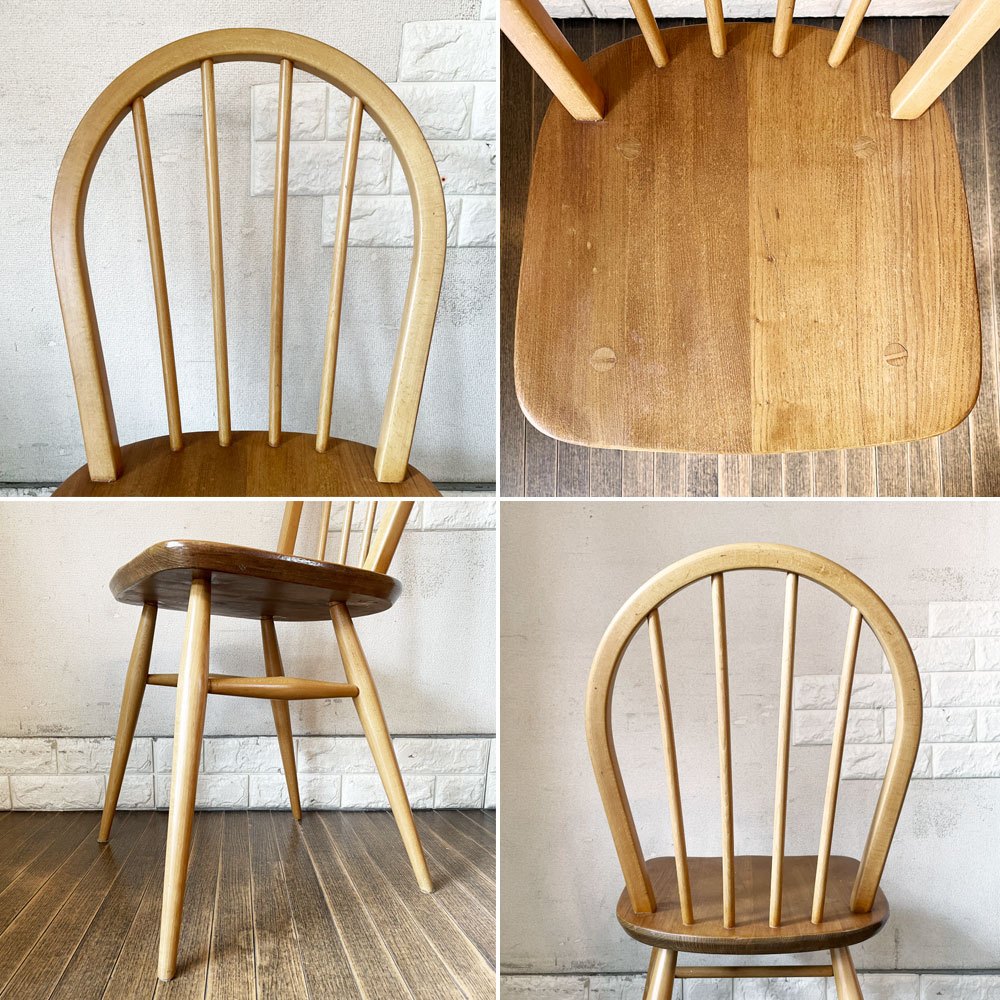 アーコール Ercol フープバックチェア ダイニングチェア スポークバック 4本タイプ エルム材 UKビンテージ 英国家具 ◎