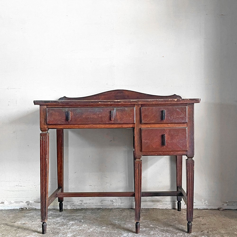 ジャパンビンテージ Japan Vintage 古い木味の片袖机 デスク 抽斗3杯 ブラウン 古家具 レトロ W90.5cm ■