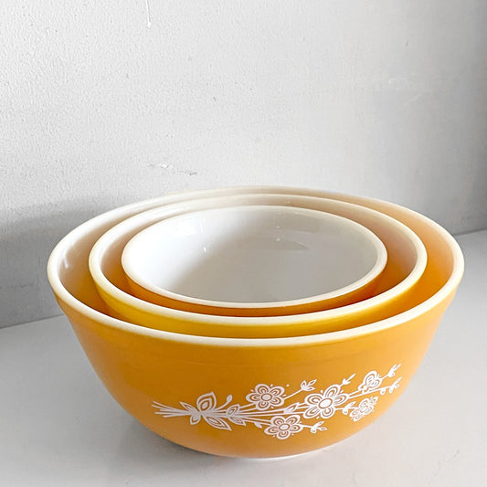 オールドパイレックス OLD PYREX コーニング社 CORNING WARE ミキシングボウル 3点セット イエロー バタフライゴールド レトロ USビンテージ ■