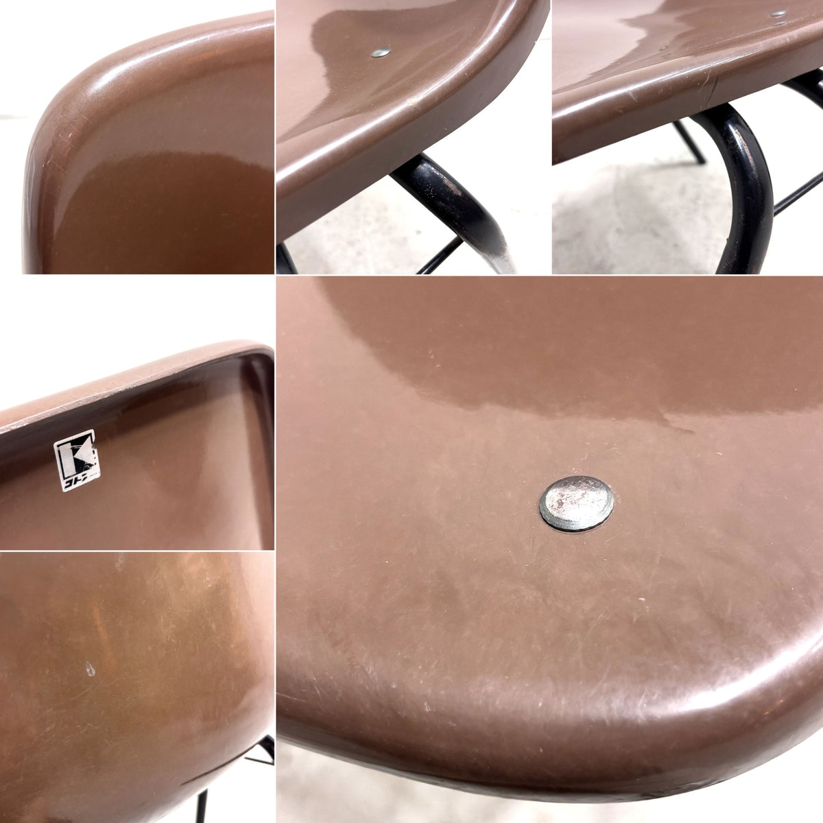 コトブキ KOTOBUKI スタッキングチェア FRP製 シェルチェア スチール脚 ブラウン 剣持勇デザイン ビンテージ ジャパニーズミッドセンチュリー B ●