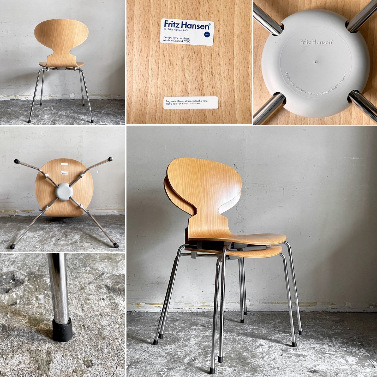 フリッツハンセン Fritz Hansen 3101 アリンコチェア アントチェア 4本脚 ビーチ材 ナチュラル ラッカー仕上げ アルネ・ヤコブセン デンマーク 北欧家具 B ■
