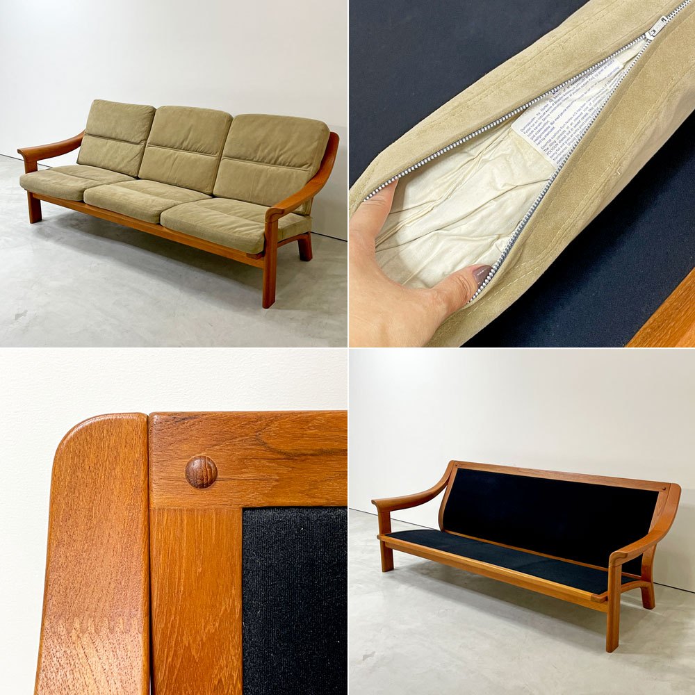 PJ ファニチャー PJ furniture チーク無垢材 3pソファ 3シーター POUL JEPPESEN デンマークビンテージ ●