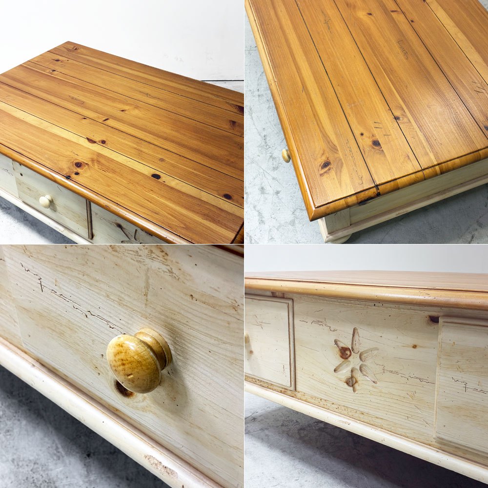 イーセンアーレン ETHAN ALLEN ファームハウス パイン コーヒーテーブル Farmhouse Pine 2ドロワー パイン材 90's ビンテージ vintage カントリースタイル ●