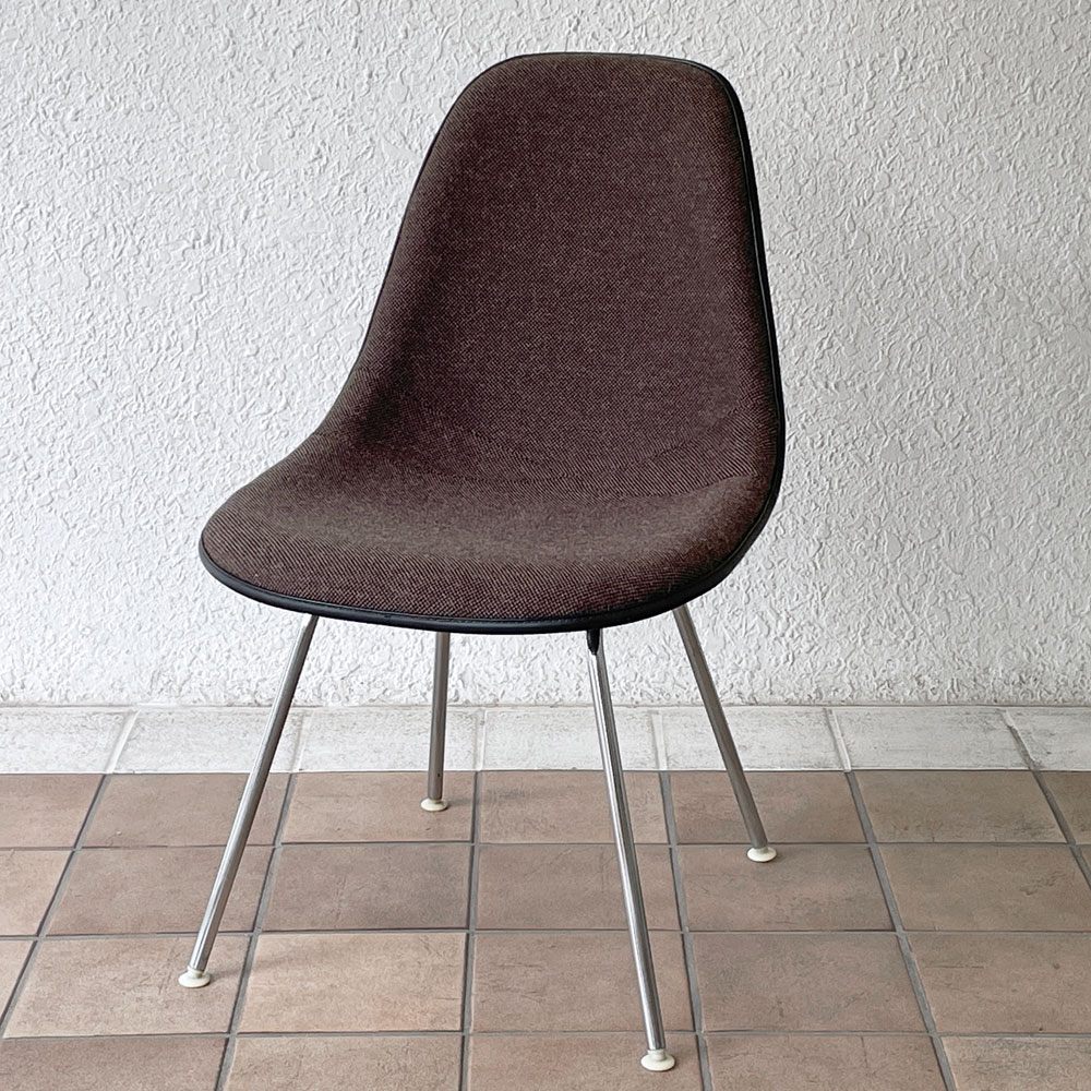 ハーマンミラー Herman Miller サイドシェルチェア MFS製 FRP アプホルスター ファブリック Hベース イームズ ビンテージ 張替え済 ◇