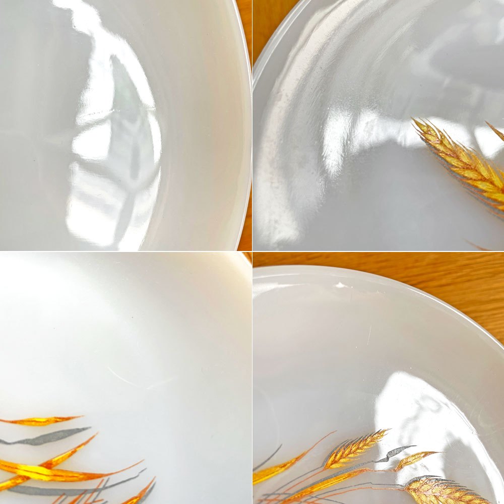 ファイヤーキング FIRE KING 9cm ウィート WHEAT プレート 7枚セット 乳白色 1950~1960年代 アメリカ ガラス食器 ♪