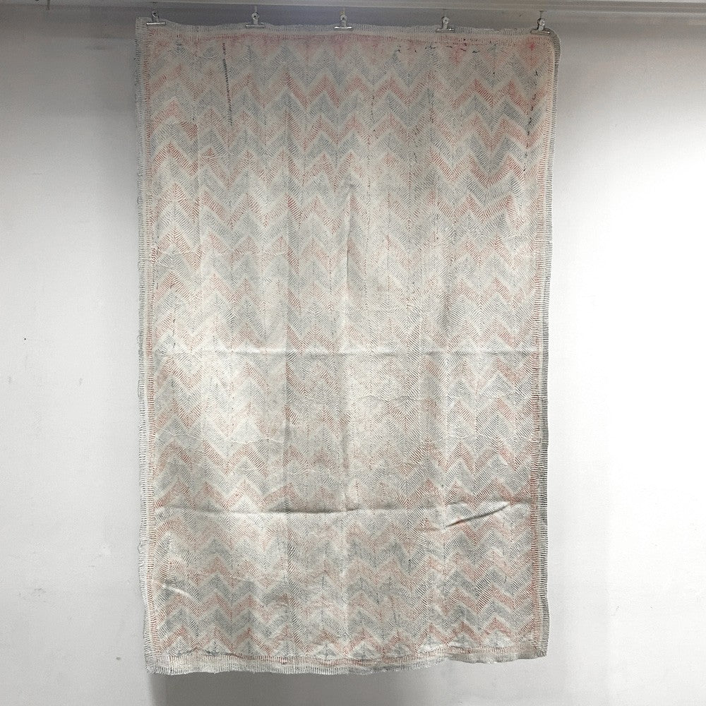 ビンテージ Vintage カンタキルト マルチクロス ラグ 絨毯 手織り 幾何学模様 レッド×ブルー インド ●