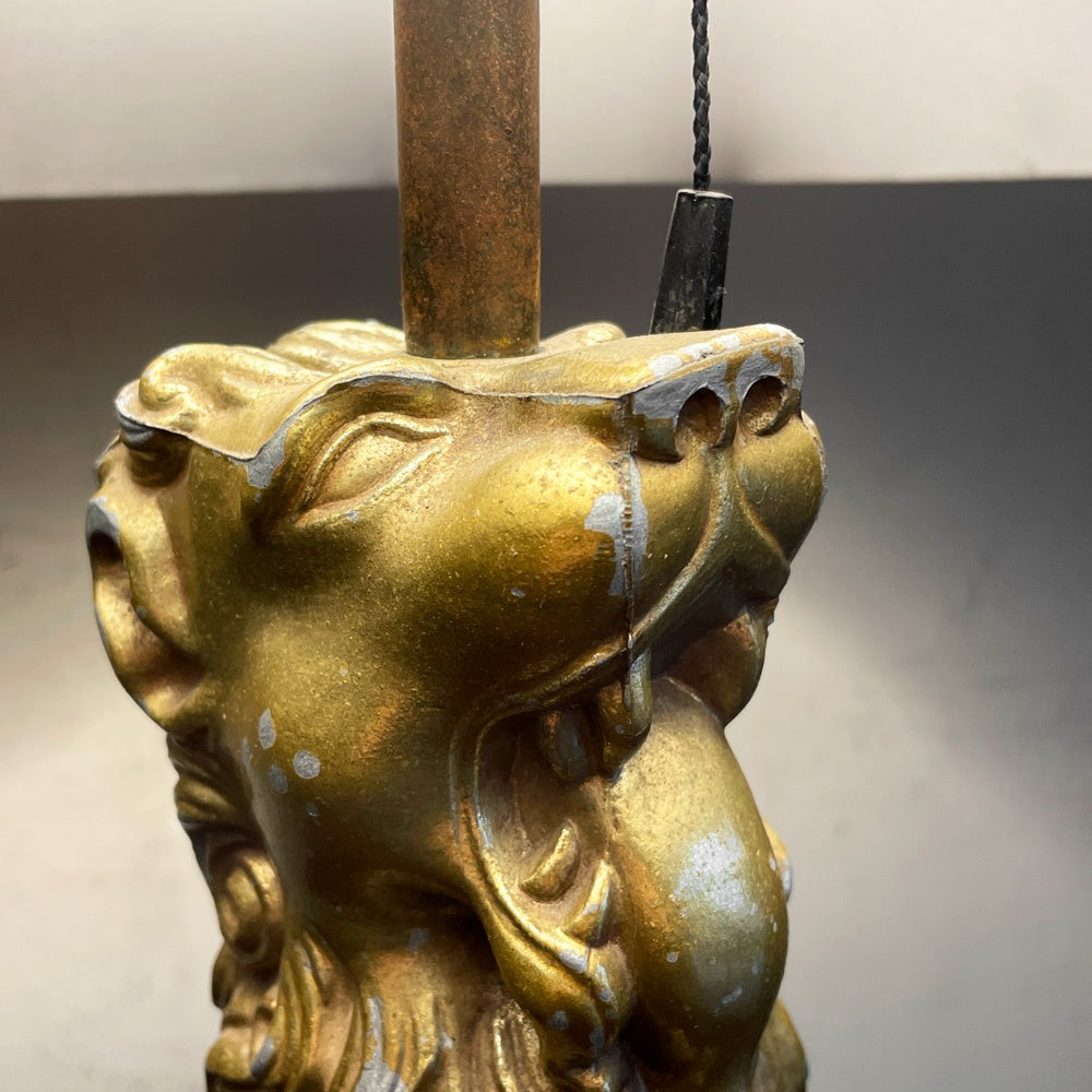 クラシカルスタイル テーブルライト ゴールド ライオン ファブリックシェード テーブルランプ 間接照明 H64cm ビンテージ Robert Abbey attributed ■