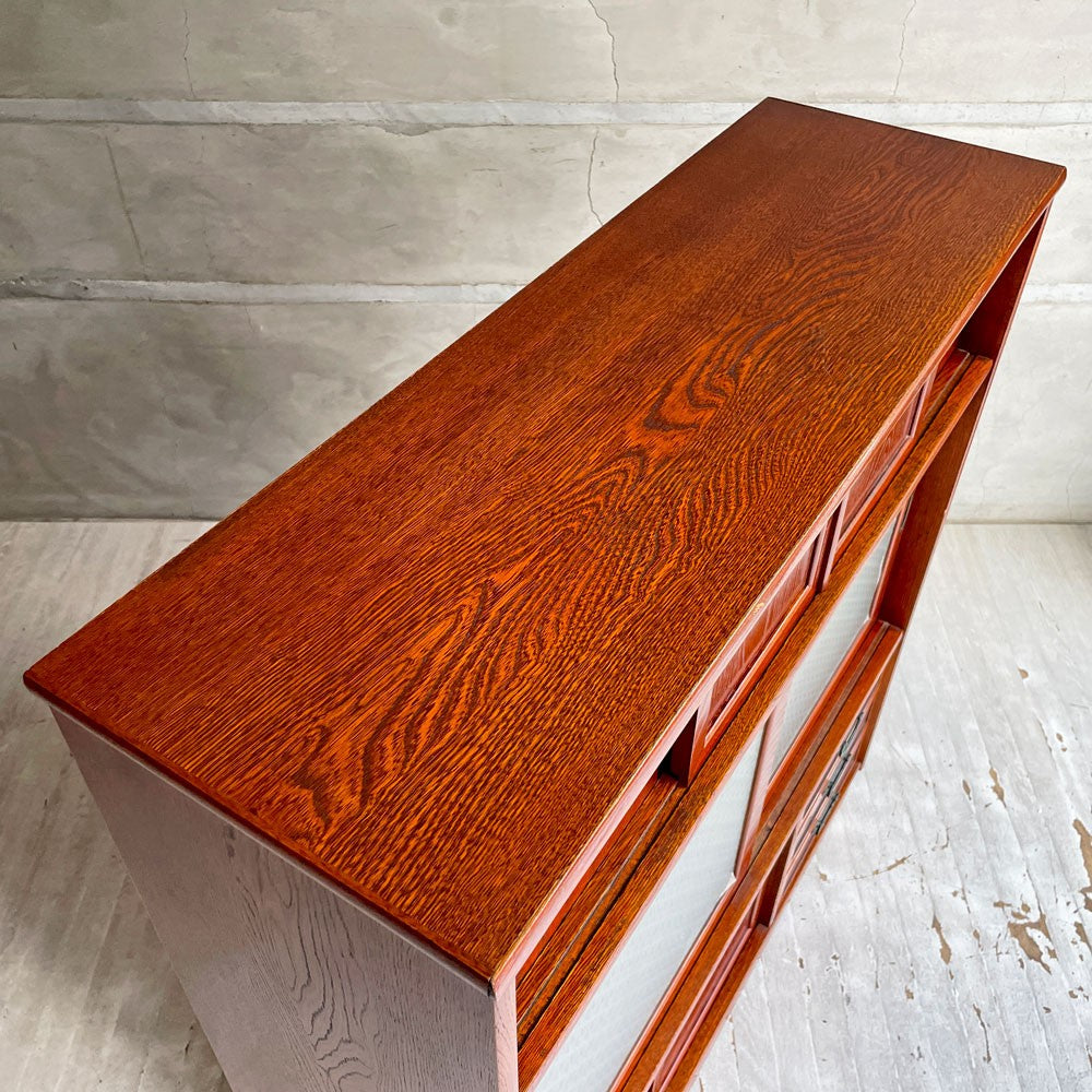 ジャパンビンテージ Japan Vintage 茶箪笥 食器棚 ガラス戸 抽斗 欅材 レトロ 古家具 和家具 ♪