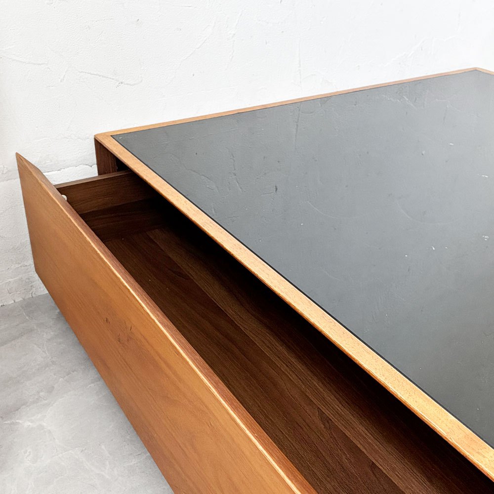 アクタス ACTUS フィーノ FINO CENTER TABLE センターテーブル ローテーブル スクエア W80cm ガラス×ウォールナット材 抽斗2杯 廃番 ★