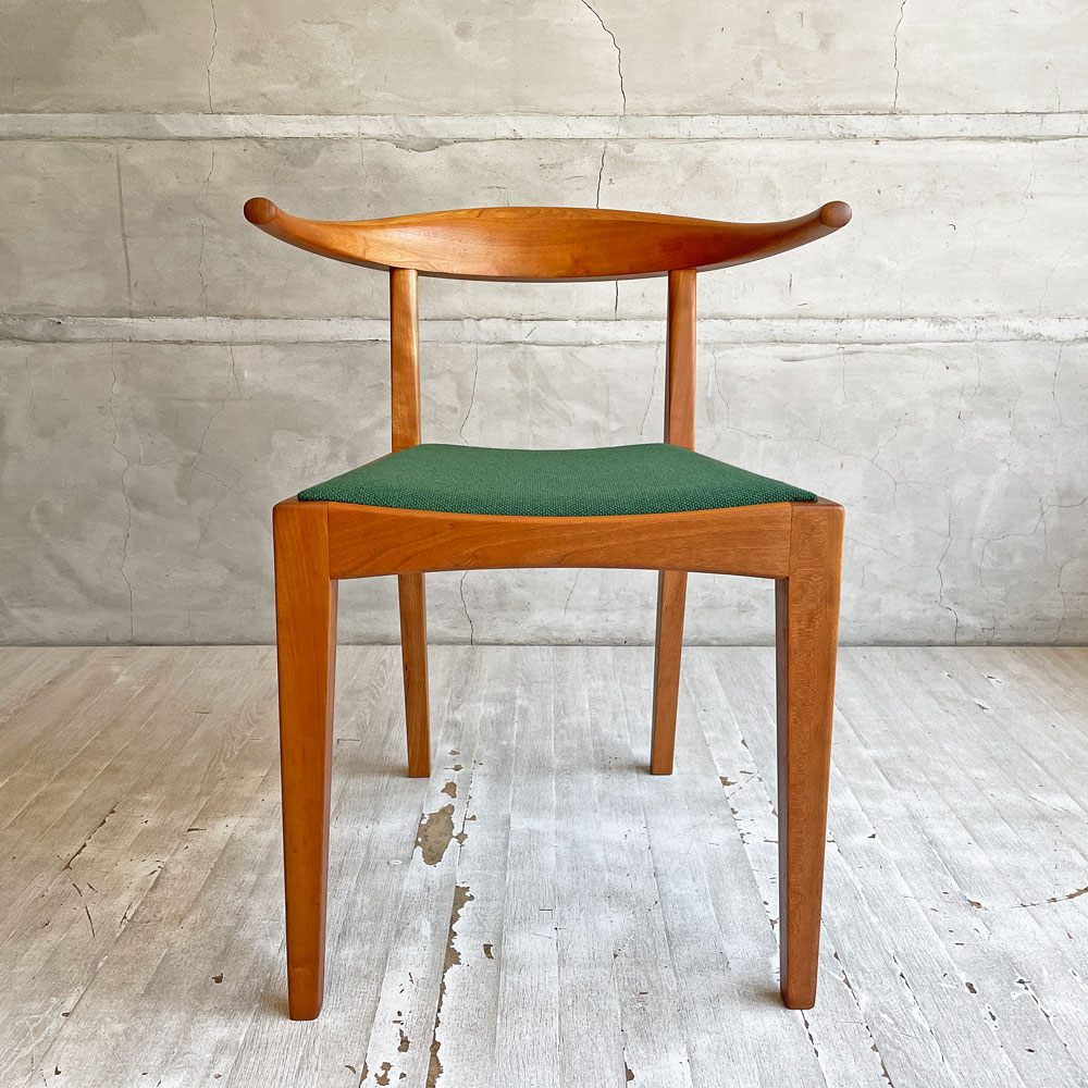ウッドユウライクカンパニー WOOD YOU LIKE COMPANY アイチェア クッション AI CHAIR ハーフアームチェア チェリー無垢材 ファブリック グリーン 座面張替済 A ♪