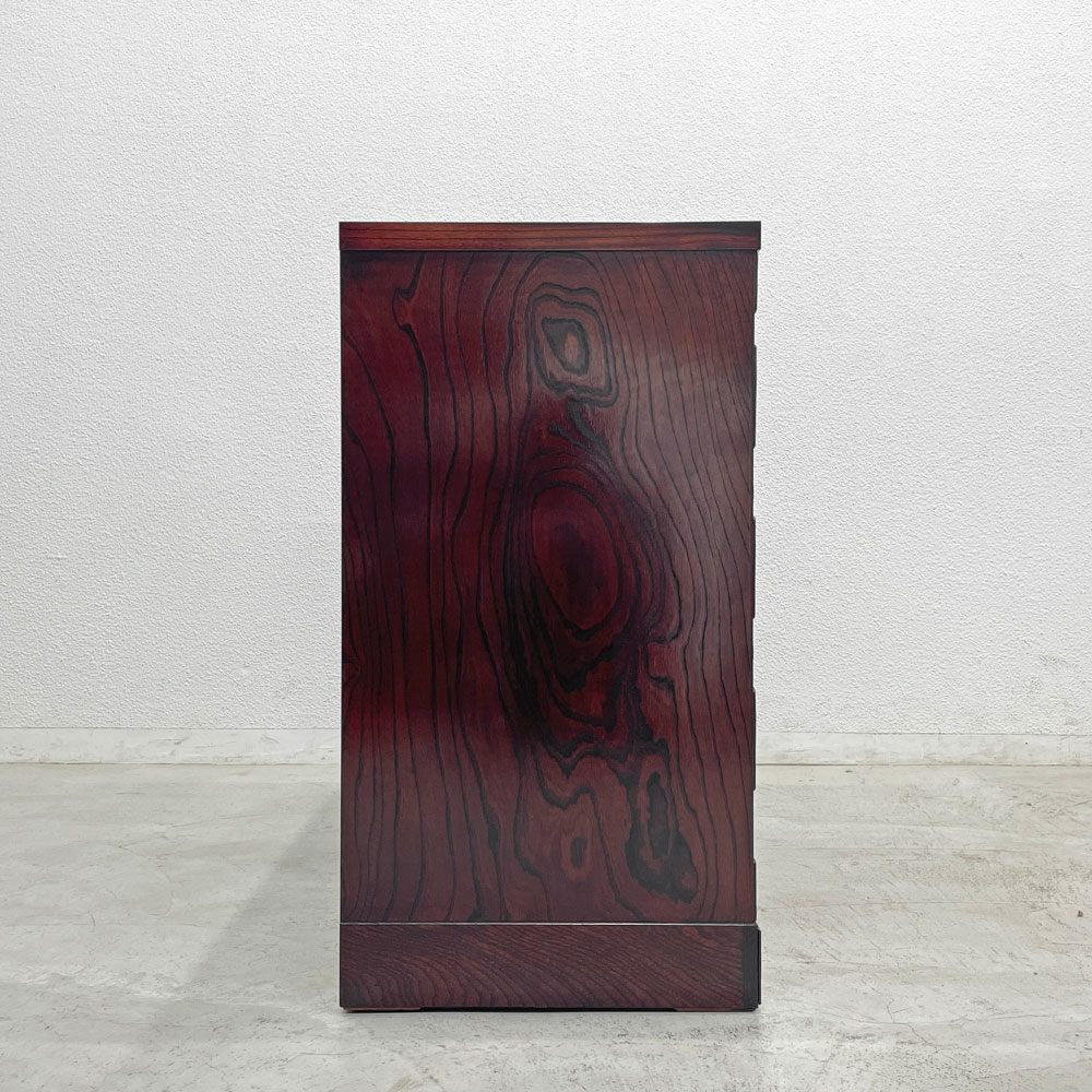 岩谷堂箪笥 チェスト 欅材 4段6杯 整理ダンス W100cm 伝統工芸品 漆塗 南部鉄器金具 民芸家具 和家具 〓