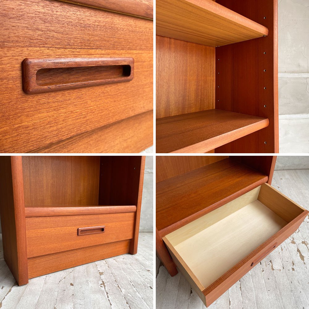 ジャパンビンテージ Japan Vintage チーク材 スリムシェルフ ブックシェルフ 本棚 オープンシェルフ 飾り棚  棚板可動式 上台付き ♪