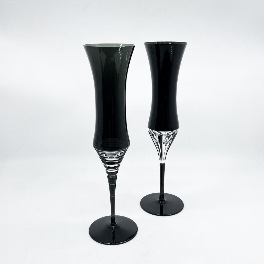 保谷クリスタル HOYA CRYSTAL ブラックベルベット BLACK VELVET シャンパングラス コーンカットステム型 カラーガラス 美品 ●