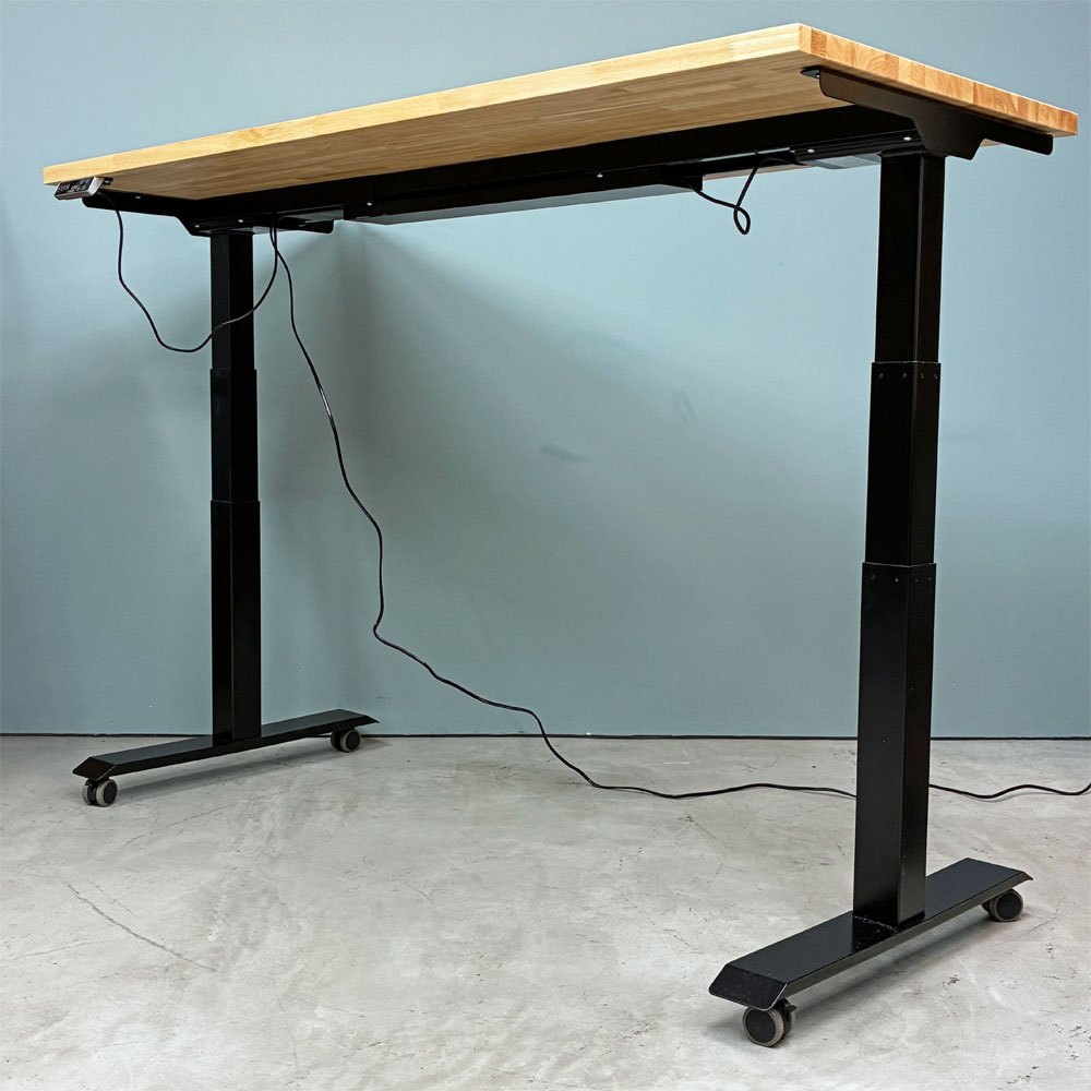 フレキシスポット Flexispot 電動式昇降デスク + かなでもの ラバーウッド天板 160x70cm ナチュラルテイスト ◎