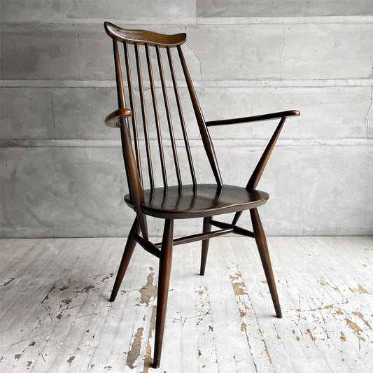 アーコール Ercol ゴールドスミス ダイニングチェア アームチェア コロニアル ハイバック エルム材 ダークブラウン UKビンテージ 英国家具 ♪