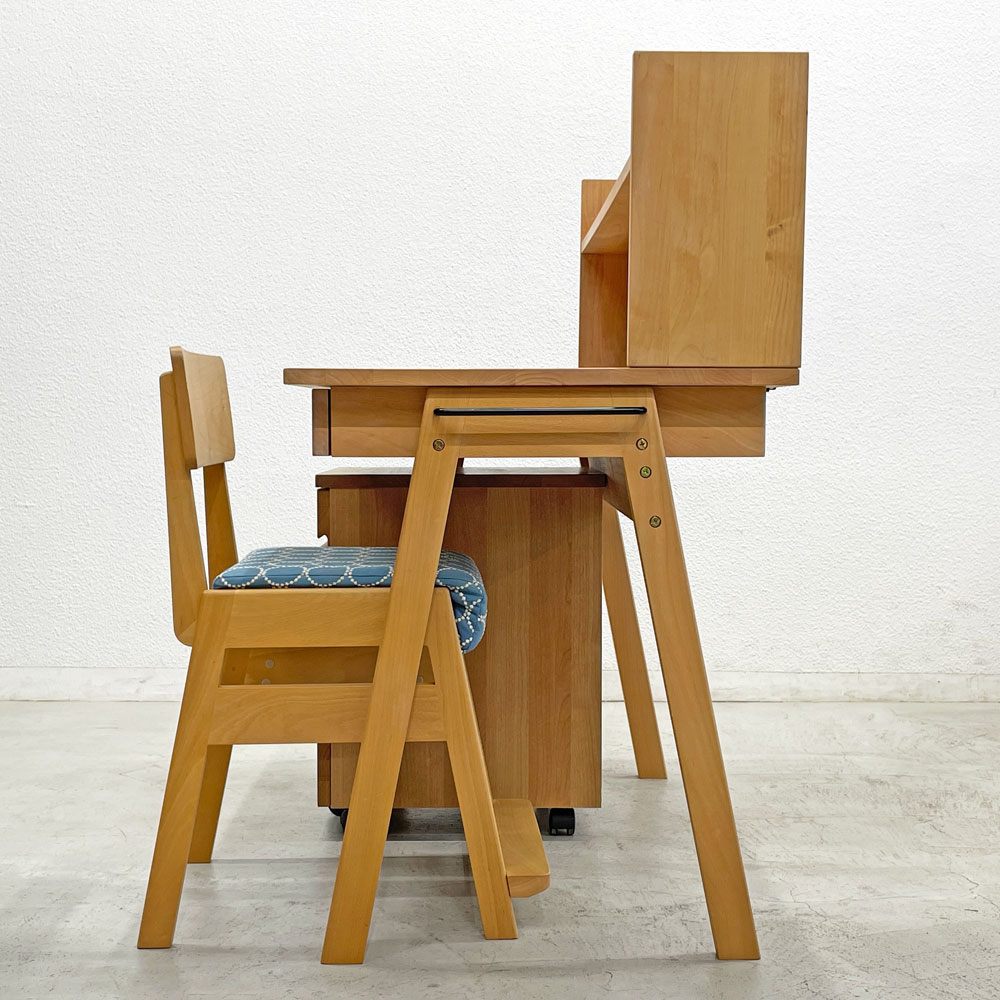 杉工場 こどもビームス デスク＋シェルフ＋チェスト＋チェア 学習机 学習椅子 アルダー材 W102cm ミナペルホネン生地 ランドスケープ監修 〓