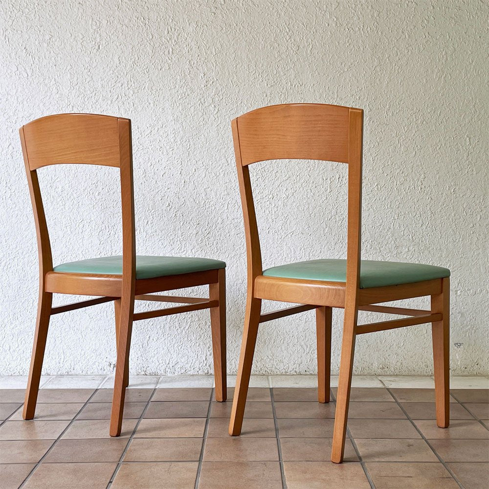 カリガリス Calligaris ビーチ材 ダイニングチェア グリーン系カラー PVCレザーシート 合皮 2脚セット イタリアモダン ◇