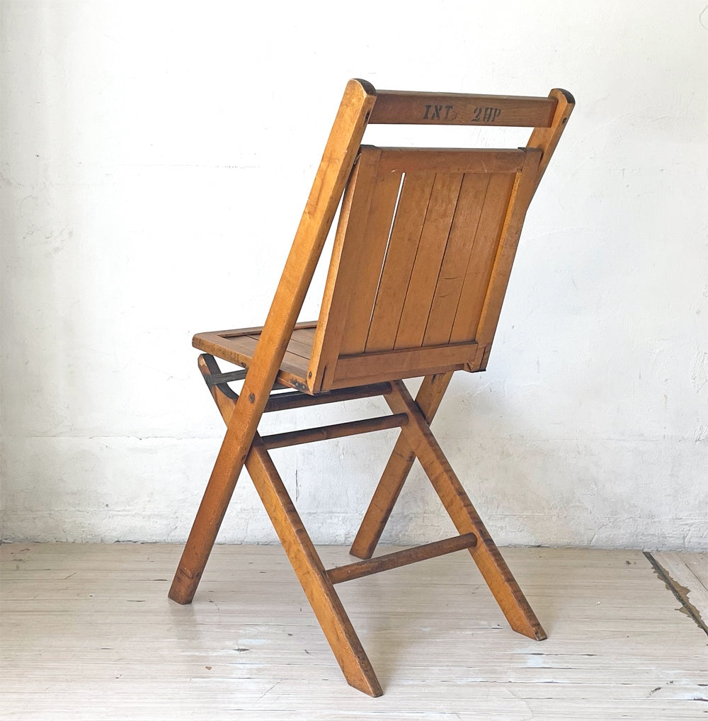 US ビンテージ スラットバック フォールディングチェア 折り畳み椅子 木味 カントリー アンティーク A ★