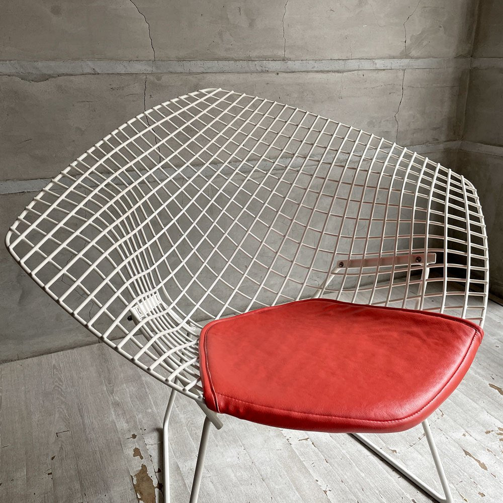 ノル Knoll ビンテージ ダイヤモンドチェア Diamond Chair ハリー・ベルトイア Harry Bertoia ホワイトフレーム シートパッド付 ミッドセンチュリー ♪