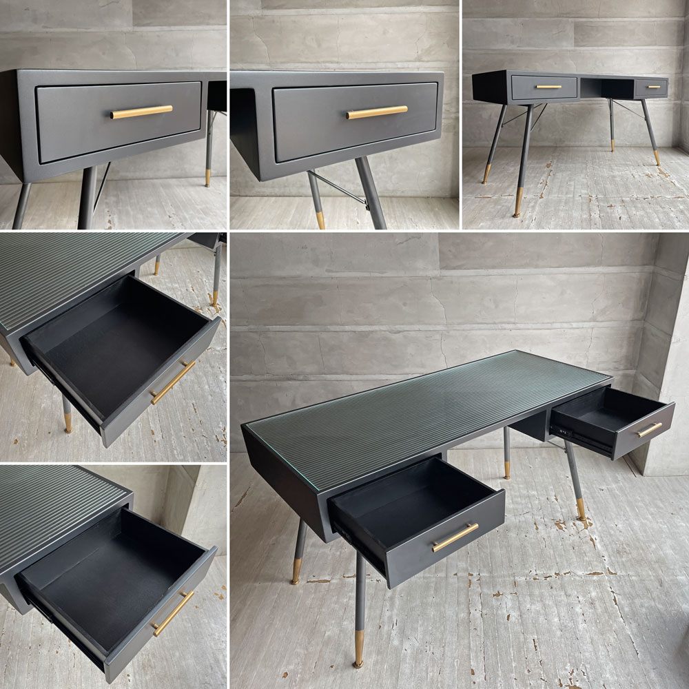 カレ KARE ラ ゴメラ La Gomera デスク コンソールテーブル ウッド×スチール ガラストップ ブラックパウダーコーティング インダストリアル モダンデザイン ドイツ ♪