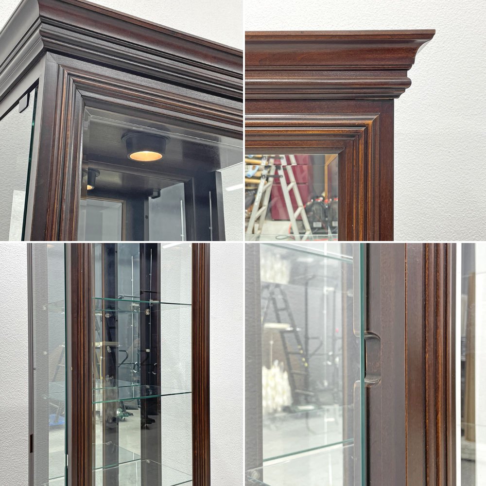 ガラス キュリオケース 飾り棚 ガラスキャビネット ディスプレイ 照明付き 棚板4枚 クラシカルデザイン H200 〓