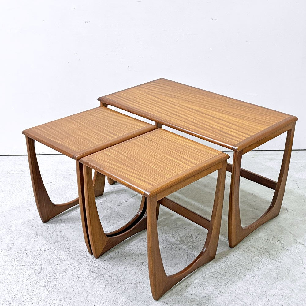 サンエルム・プロダクツ SUNELM Products チーク材 ネストテーブル スキーエンド 70's UKビンテージ 英国家具 ミッドセンチュリー ●