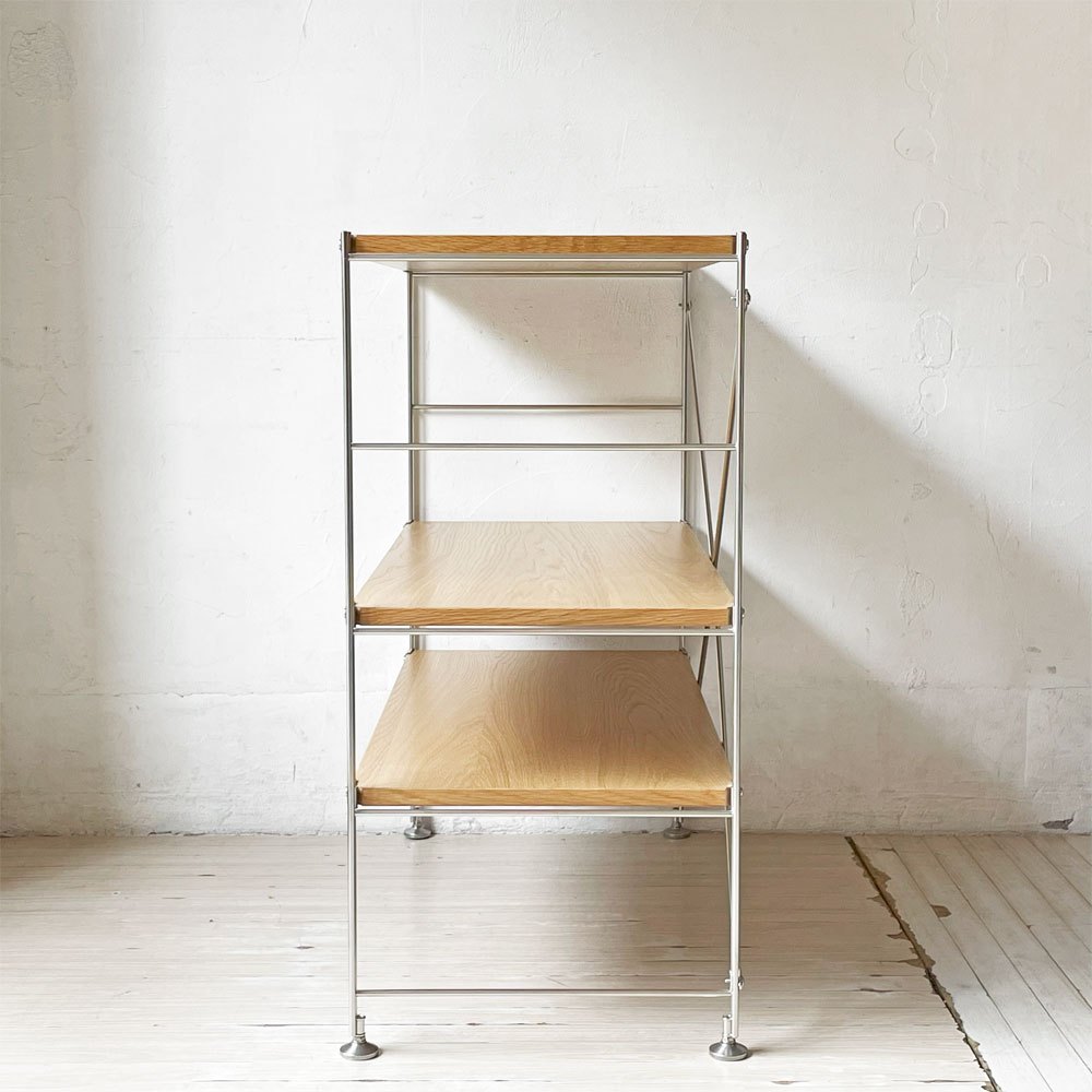 無印良品 MUJI ステンレスユニットシェルフ オーク材 ワイド 小 W86 H83cm 本棚 飾り棚 収納棚 ナチュラル 定価￥20,900- ★