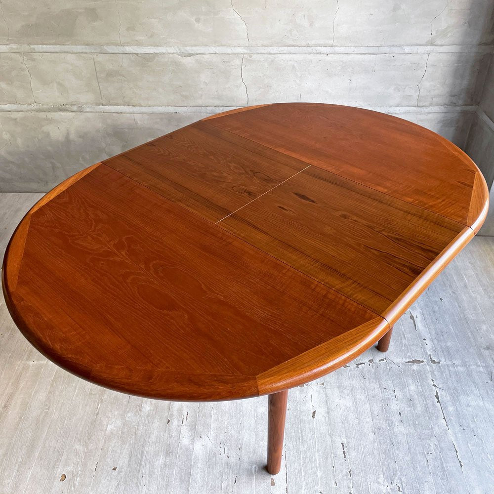 デンマークビンテージ Danish Vintage チーク材 エクステンション ダイニングテーブル ラウンド/ オーバル 伸長式 北欧家具 ♪