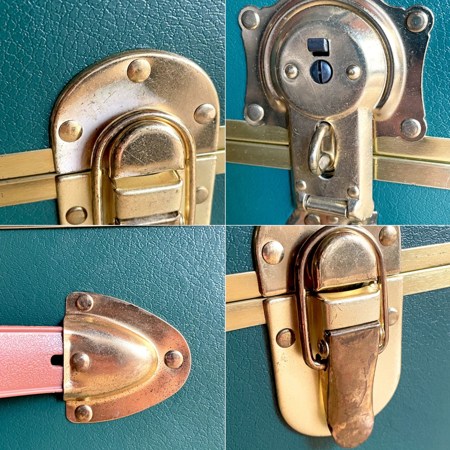 スワード トランク Seward Trunk トランクボックス ビニールレザー グリーン ゴールド 鍵付き 収納 アメリカ ■