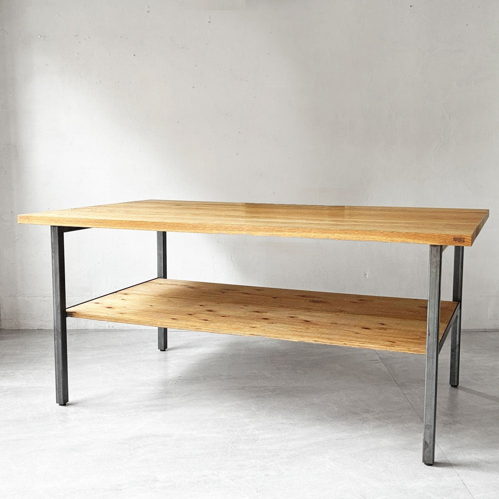 スクエアファニチャー SQUARE FURNITURE オーク 無垢材 ワーキングテーブル 作業台 アトリエテーブル W180cm アジャスター シェルフ付き インダストリアル 店舗什器 ★