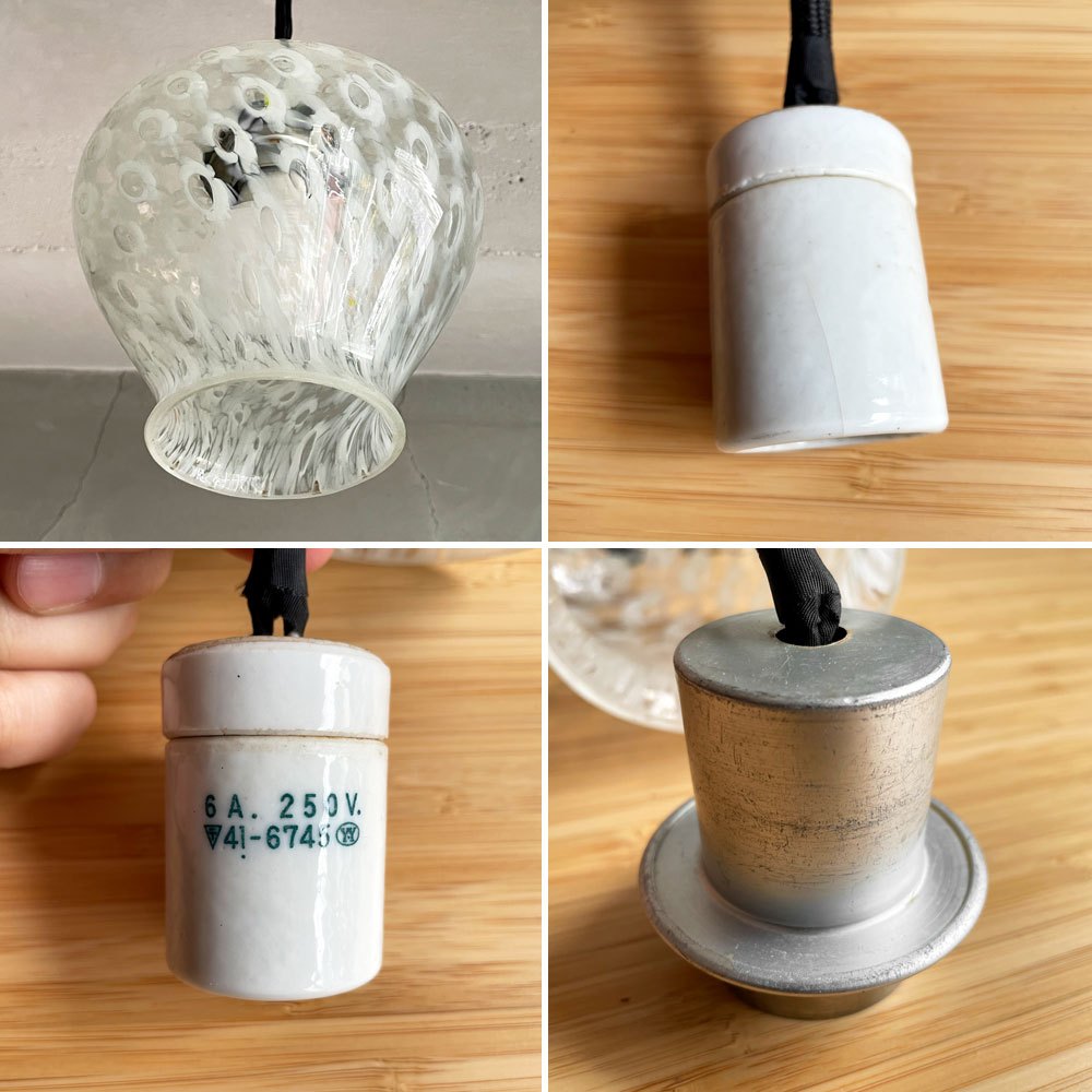 ビンテージ Vintage ガラスシェ―ド ペンダントライト クリア マーブル模様 ハンドメイド 手吹き ♪