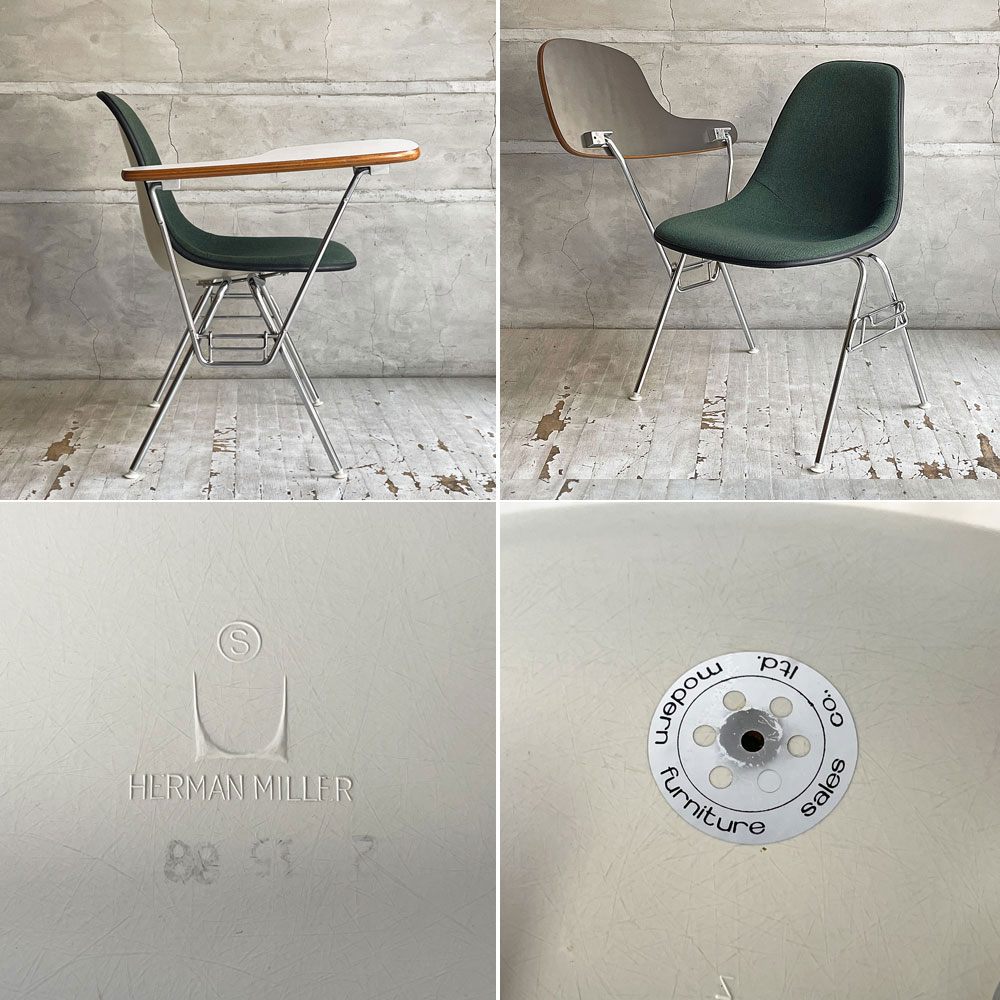 ハーマンミラー Herman Miller サイドシェルチェア セカンド 2nd ビンテージ アプホルスター スクールベース 肘掛けテーブル付 イームズ ミッドセンチュリー A  ♪