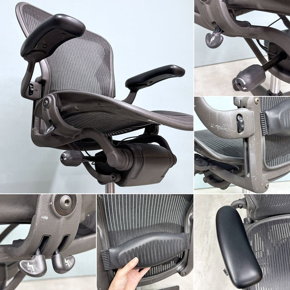 ハーマンミラー Herman Miller アーロンチェア Bサイズ ランバーサポート フル装備 グラファイトベース ビル・スタンフ ＆ ドン・チャドウィック ◎