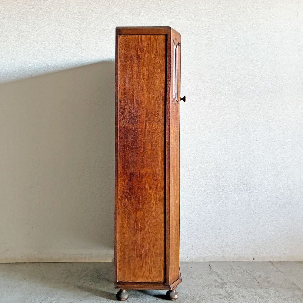英国 UKアンティーク オーク材 ワードローブ クローゼット 収納家具 ミラー付き 鍵付き 英国家具 UKビンテージ 〓