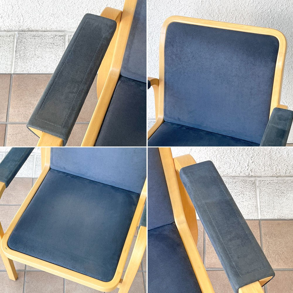 アルテック artek E45 アームチェア アルヴァ・アアルト Alvar Aalto バーチ スエード調ファブリック ラメラ曲木 ビンテージ 北欧家具 フィンランド ◇