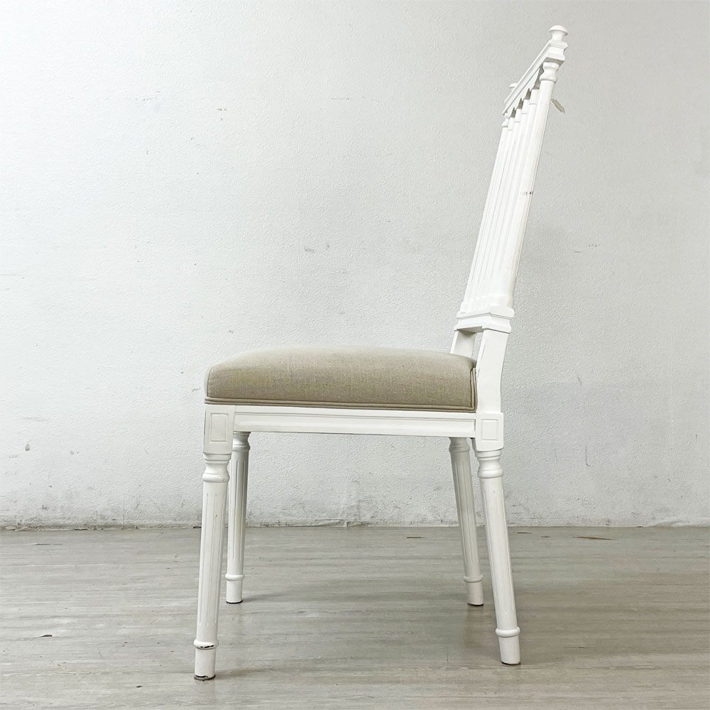 サラグレース Sarah Grace デビューシリーズ ダイニングチェア DEBUT DINING CHAIR トーマス THOMAS ホワイト&ナチュラルリネン ホワイトペイント シャビーシック チェアカバー付 定価￥49,500- A ●