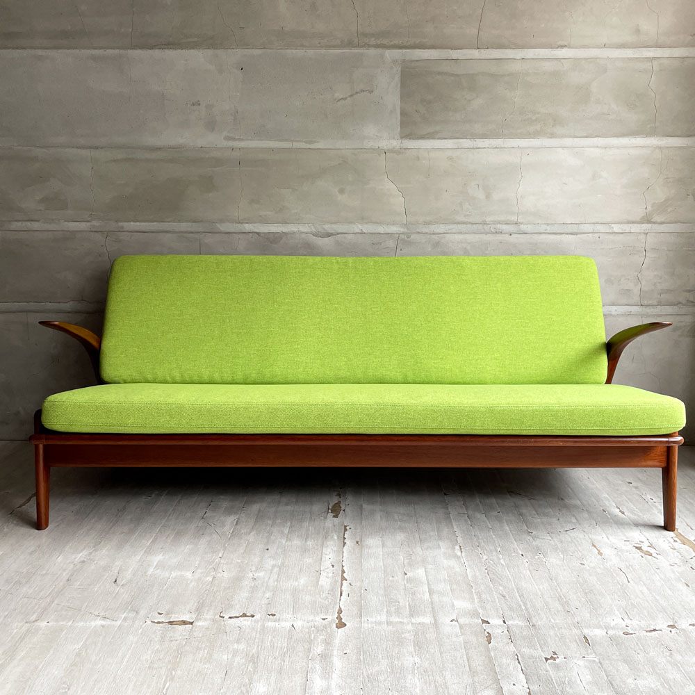 ギムソン＆スレーター Gimson & Slater 3Pソファ 3人掛け チーク無垢材 Rolf Rastad & Adolf Relling ワイヤースプリング UKビンテージ ファブリック張替済 ♪