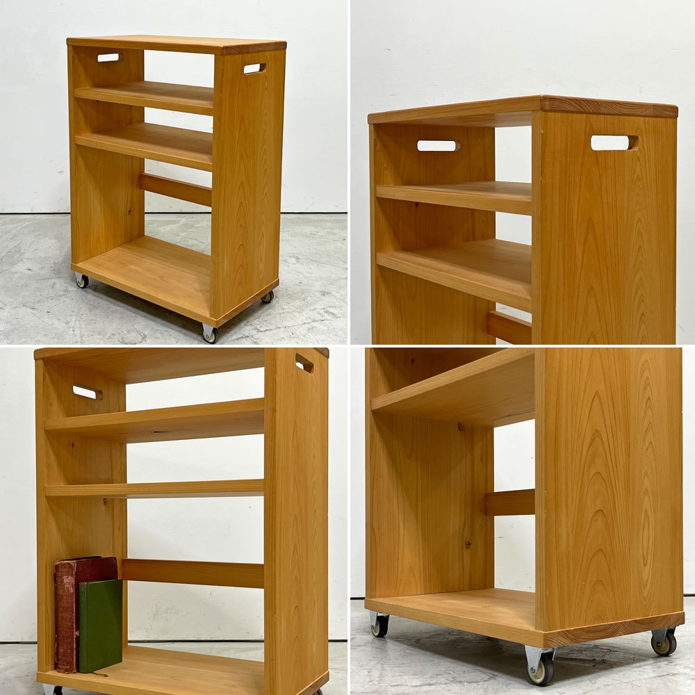 キシル XYL オープンワゴン ハイ ストレージBOX付き キャスター付き 国産ひのき無垢材 W50xD29xH70cm ●