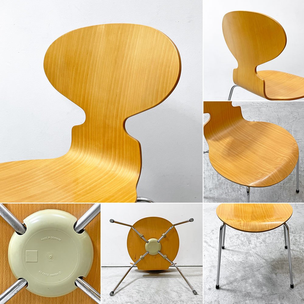 フリッツハンセン Fritz Hansen アントチェア 4本脚 ナチュラルビーチ ラッカー アルネ・ヤコブセン 北欧家具 B ●