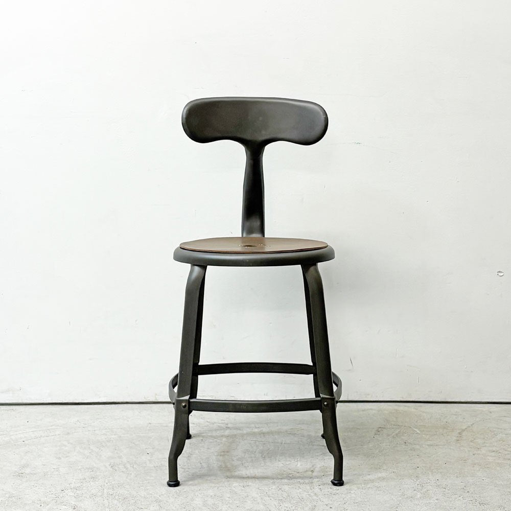 フェールトラヴァイユ FER TRAVAIL ニコルチェア NICOLLE Chair SH45cm ダイニングチェア スチール マットクリア仕上げ 別注モデル レザーパッド付 ブラウン インダストリアル フランス ●